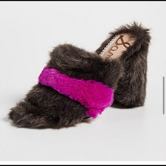 Sam Edelman Yael Faux Fur Pink and Brown Mules Heels Sz 8 - Picture 4 of 8